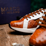 Lyon II // Ostrich Quill Leather Sneakers // Brandy + White (US: 8.5)