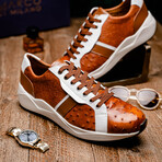 Lyon II // Ostrich Quill Leather Sneakers // Brandy + White (US: 8.5)