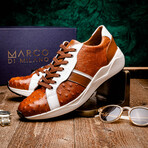 Lyon II // Ostrich Quill Leather Sneakers // Brandy + White (US: 8.5)
