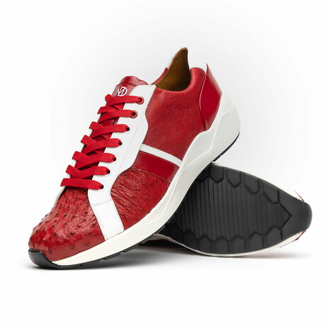 Lyon II // Ostrich Quill Leather Sneakers // Red + White (US: 8)