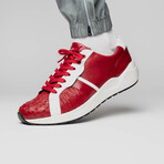 Lyon II // Ostrich Quill Leather Sneakers // Red + White (US: 9.5)