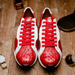Lyon II // Ostrich Quill Leather Sneakers // Red + White (US: 9.5)