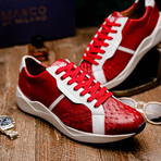 Lyon II // Ostrich Quill Leather Sneakers // Red + White (US: 9.5)
