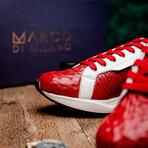 Lyon II // Ostrich Quill Leather Sneakers // Red + White (US: 9.5)