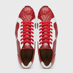 Lyon II // Ostrich Quill Leather Sneakers // Red + White (US: 9.5)