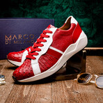 Lyon II // Ostrich Quill Leather Sneakers // Red + White (US: 9.5)