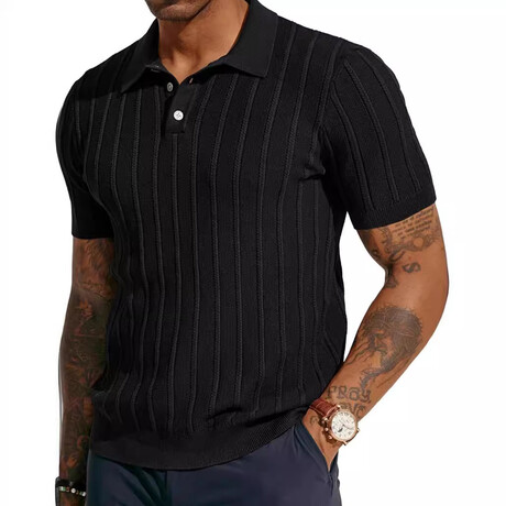 Rib Knit Polo Shirt // Black (XS)