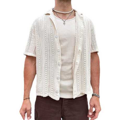 Knit Hollow Button Down Shirt // White (XS)