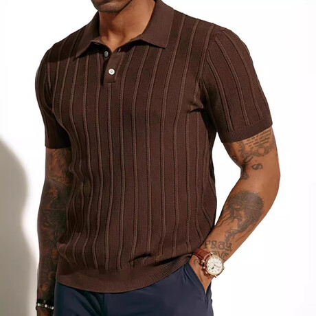 Rib Knit Polo Shirt // Brown (XS)