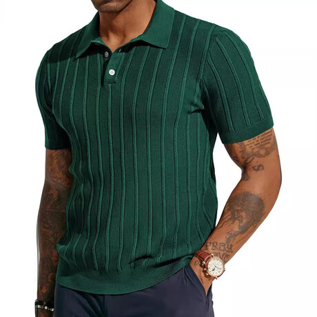 Rib Knit Polo Shirt // Green (XS)