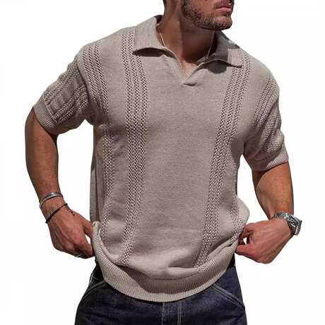 Striped Knit Polo // Khaki (XS)