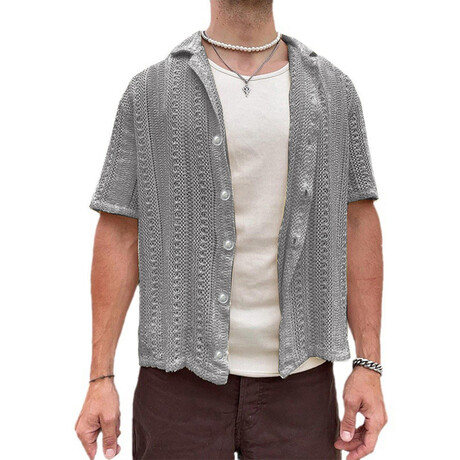 Knit Hollow Button Down Shirt // Gray (XS)