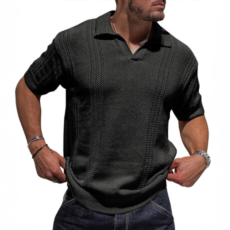 Striped Knit Polo // Black (XS)