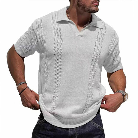 Striped Knit Polo // White (XS)