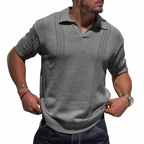 Striped Knit Polo // Gray (XS)