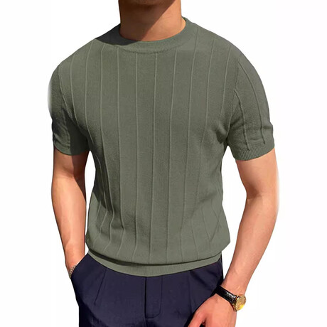 Rib Knit Crewneck Shirt // Army Green (XS)