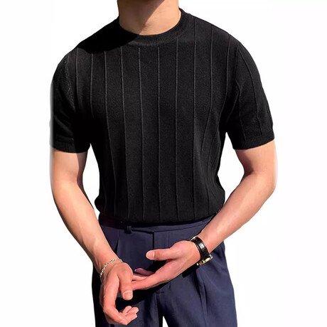 Rib Knit Crewneck Shirt // Black (XS)