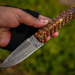 8" Handmade Yellow Grooved Handle // Damascus Steel Hunting Knife