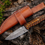 8" Handmade Yellow Grooved Handle // Damascus Steel Hunting Knife