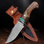 10" Wood + Turquoise Handle // Damascus Knife