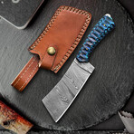 8" Handmade Blue Grooved Handle // Damascus Steel Hunting Knife