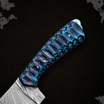 8" Handmade Blue Grooved Handle // Damascus Steel Hunting Knife