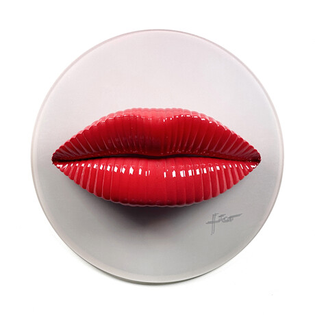 Lips Sculpture // Glossy Red On Translucent Grey