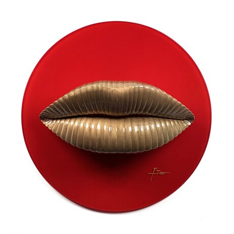 Lips Sculpture // Glossy Bronze On Glossy Red