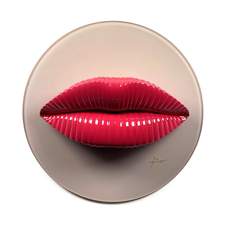 Lips Sculpture // Glossy Red On Taupe