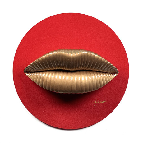 Lips Sculpture // Metallic Golden On Matte Red