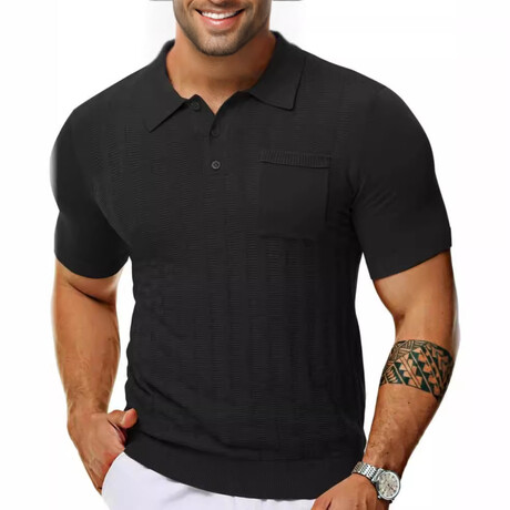 Textured Polo Shit // Black (XS)