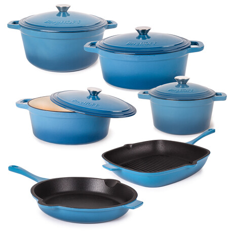 BergHOFF Neo 10pc Cast Iron Cookware Set // Blue