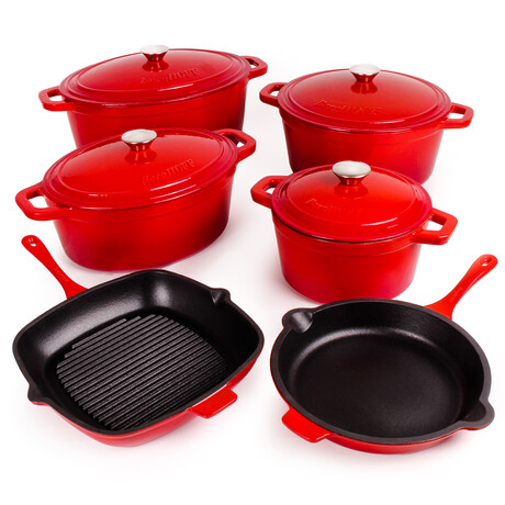 BergHOFF Neo 10pc Cast Iron Cookware Set // Red