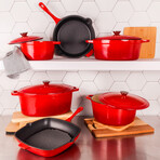 BergHOFF Neo 10pc Cast Iron Cookware Set, Red