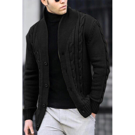 Cable Knit Cardigan // Black (XS)