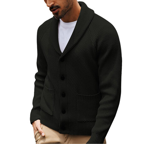 Shawl Collar Button Up Cardigan // Black (XS)