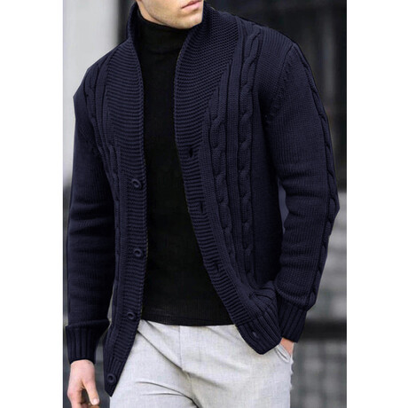 Cable Knit Cardigan // Dark Blue (XS)