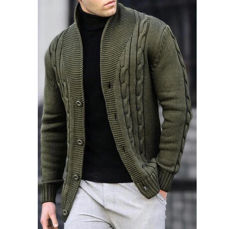 Cable Knit Cardigan // Army Green (XS)