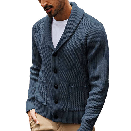 Shawl Collar Button Up Cardigan // Gray Blue (XS)