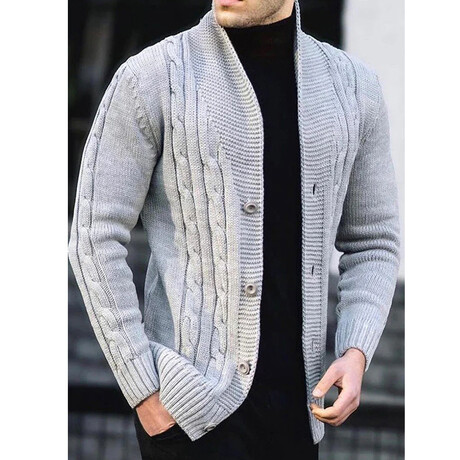 Cable Knit Cardigan // Light Gray (XS)