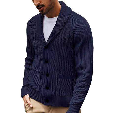 Shawl Collar Button Up Cardigan // Dark Blue (XS)