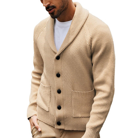 Shawl Collar Button Up Cardigan // Khaki (XS)