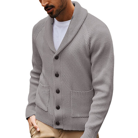 Shawl Collar Button Up Cardigan // Light Gray (XS)