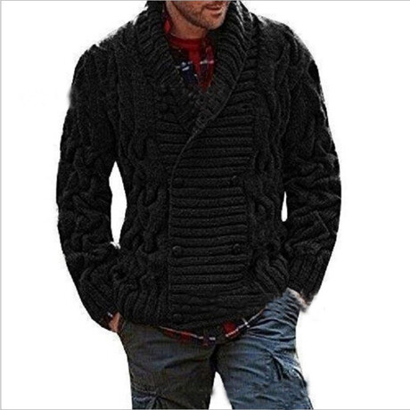 Cable Knit Double-Breasted Cardigan // Black (XS)