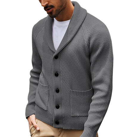 Shawl Collar Button Up Cardigan // Dark Gray (XS)