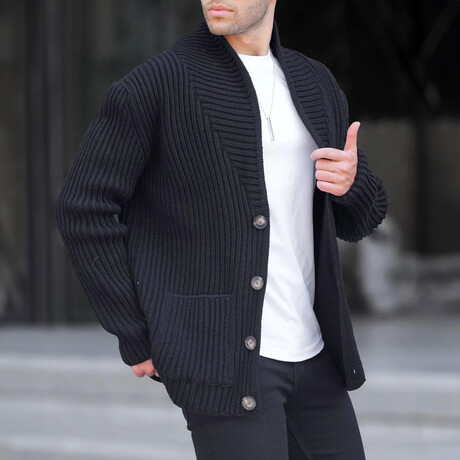 Shawl Collar Striped Knit Cardigan // Black (XS)