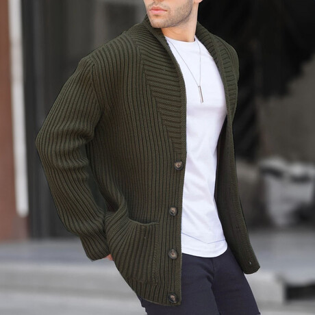 Shawl Collar Striped Knit Cardigan // Green (XS)