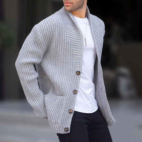 Shawl Collar Striped Knit Cardigan // Gray (XS)