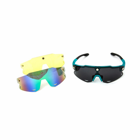 Unisex // Kubi Sport // 3 Piece Magnetic Shield Sunglasses // Turquoise + Clear Yellow + Charcoal  + Mirroed Blue