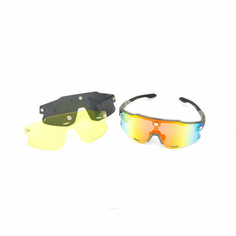 Unisex // Kubi Sport // 3 Piece Magnetic Shield Sunglasses // Gray + Clear Yellow + Charcoal + Mirroed Yellow